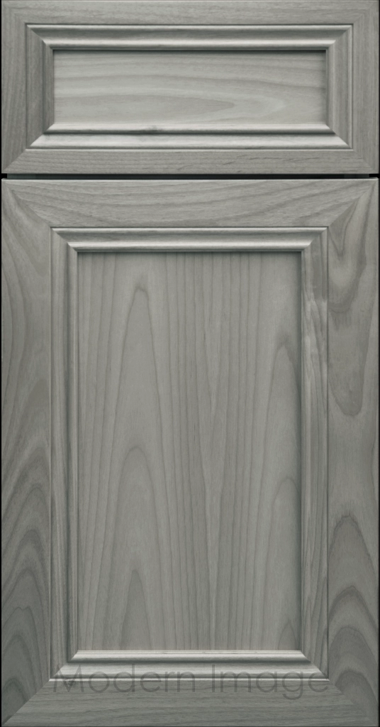 Corona Flat Panel Kitchen Cabinet in Oyster Stain with mitered molding